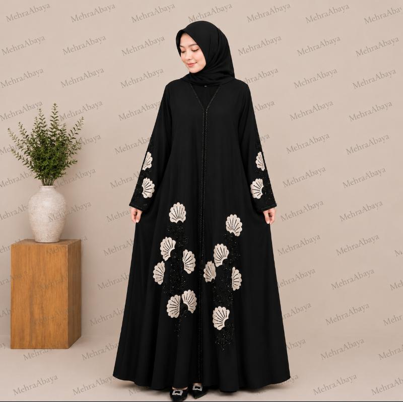 Velver Flower Printed Abaya  image 2