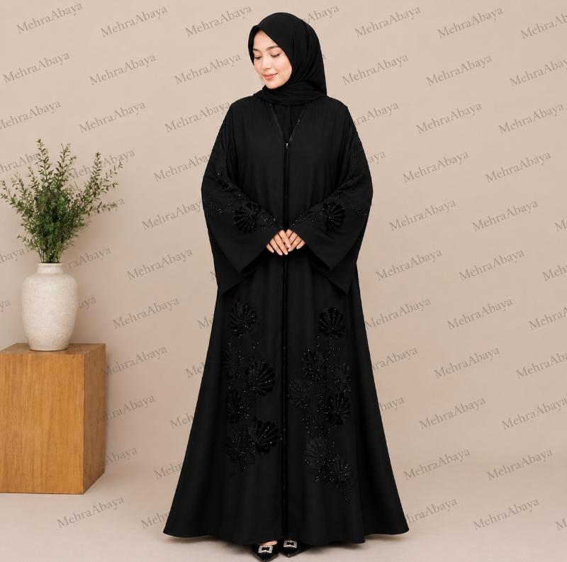 Velver Flower Printed Abaya 